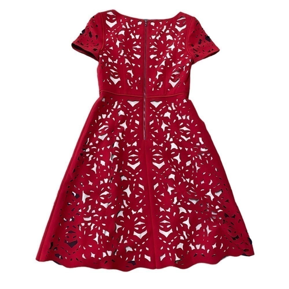 Anthropologie Moulinette Soeurs dress size 2 red Aliz Laser Cut - Picture 7 of 7